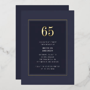 65th Birthday Minimal Elegant Dark Gold Frame Foil Invitation
