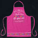 65th Birthday Most Fabulous Colorful Gems Pink Apron<br><div class="desc">Celebrate the milestone birthday of your favorite senior citizen with this fun gift reminding them of how fabulous they are. White and grey lettering on deep turquoise background. Colorful diamond-cut gems in rainbow tones serve as accent. Customize with names, initials or other text. This series is in increments of 5...</div>