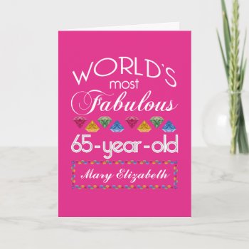 65th Birthday Most Fabulous Colorful Gems Pink Card by BCMonogramMe at Zazzle