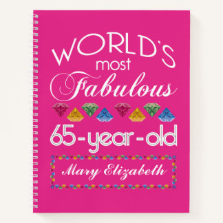 65th Birthday Most Fabulous Colorful Gems Pink Notebook