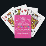 65th Birthday Most Fabulous Colorful Gems Pink Poker Cards<br><div class="desc">Celebrate the milestone birthday of your favorite senior citizen with this fun gift reminding them of how fabulous they are. White and gray lettering on deep pink background. Colorful diamond-cut gems in rainbow tones serve as accent. Customize with names, initials or other text. This series is in increments of 5...</div>