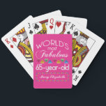 65th Birthday Most Fabulous Colorful Gems Pink Poker Cards<br><div class="desc">Celebrate the milestone birthday of your favorite senior citizen with this fun gift reminding them of how fabulous they are. White and gray lettering on deep pink background. Colorful diamond-cut gems in rainbow tones serve as accent. Customize with names, initials or other text. This series is in increments of 5...</div>