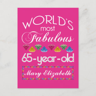 65th Birthday Most Fabulous Colorful Gems Pink Postcard