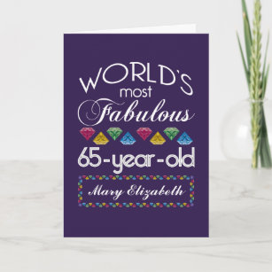 65th Birthday Most Fabulous Colorful Gems Purple Card