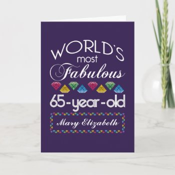 65th Birthday Most Fabulous Colorful Gems Purple Card by BCMonogramMe at Zazzle