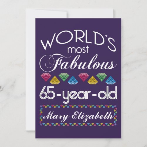 65th Birthday Most Fabulous Colorful Gems Purple Invitation