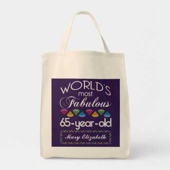 65th Birthday Most Fabulous Colorful Gems Purple Tote Bag by BCMonogramMe at Zazzle