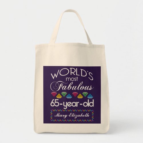 65th Birthday Most Fabulous Colorful Gems Purple Tote Bag