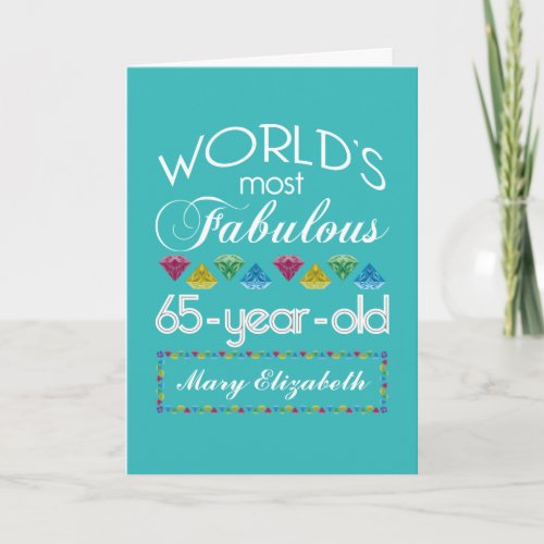 65th Birthday Most Fabulous Colorful Gems Turquois Card
