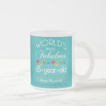 65th Birthday Most Fabulous Colorful Gems Turquois Frosted Glass Coffee Mug<br><div class="desc">Celebrate the milestone birthday of your favorite senior citizen with this fun gift reminding them of how fabulous they are. White and grey lettering on deep turquoise background. Colorful diamond-cut gems in rainbow tones serve as accent. Customize with names, initials or other text. This series is in increments of 5...</div>