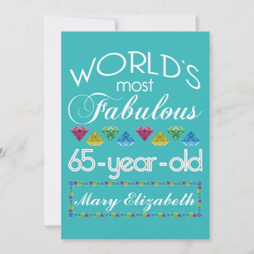65th Birthday Most Fabulous Colorful Gems Turquois Invitation