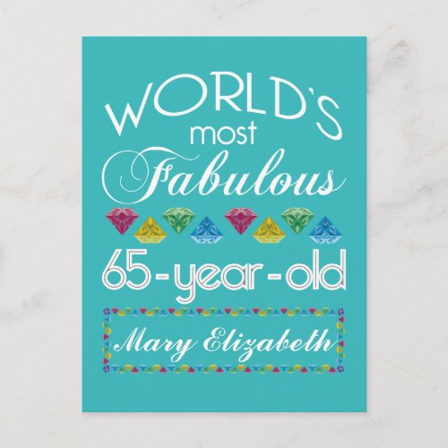 65th Birthday Most Fabulous Colorful Gems Turquois Postcard