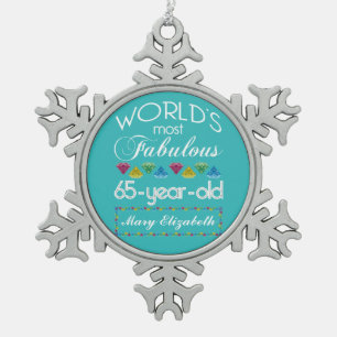65th Birthday Most Fabulous Colorful Gems Turquois Snowflake Pewter Christmas Ornament