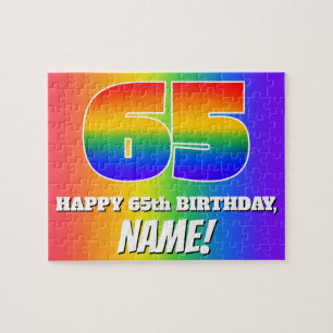 65th Birthday — Multicolored Rainbow Pattern “65” Jigsaw Puzzle