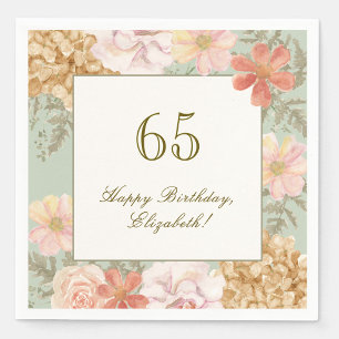 65th Birthday Napkin Autumn Color Floral Sage