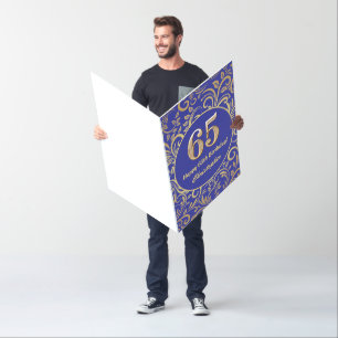65th Birthday Navy Blue and Gold Floral Pattern Card