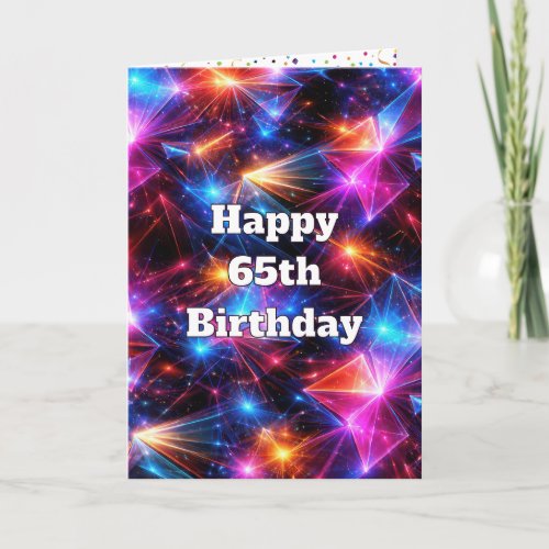 65th Birthday Neon Polygon Abstract  Card