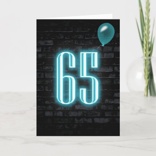 65th Birthday Neon Sign on Brick  Card