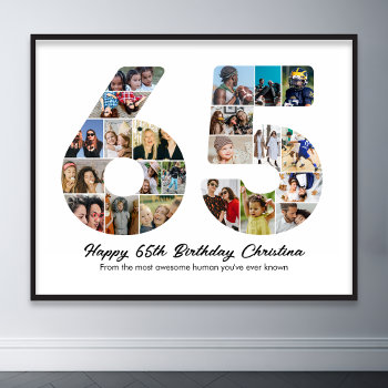 65th Birthday Number 65 Photo Collage Anniversary Poster by raindwops at Zazzle