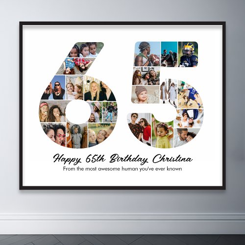 65th Birthday Number 65 Photo Collage Anniversary Poster