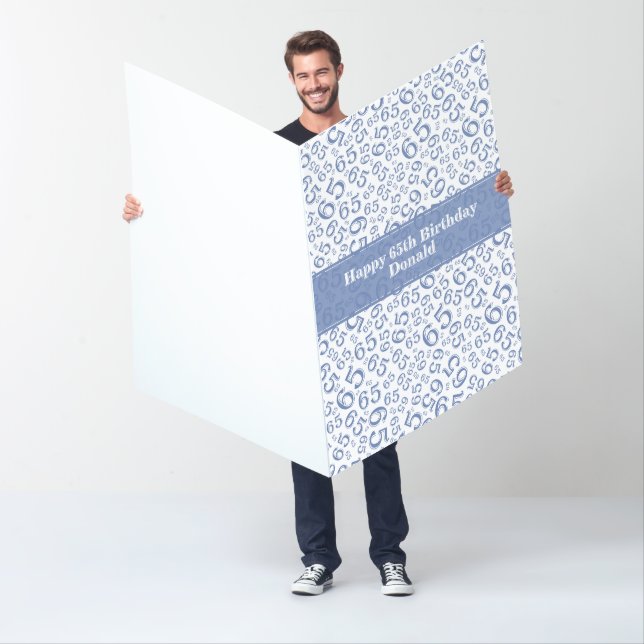 65th Birthday Number Pattern Blue/White Jumbo Card (In Situ)