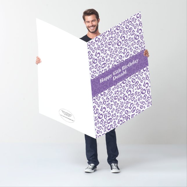 65th Birthday Number Pattern Purple/White Jumbo Card (In Situ)