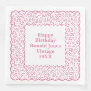 65th Birthday Number Pattern Scallops Pink/White Paper Dinner Napkins