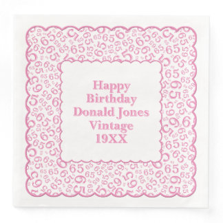 65th Birthday Number Pattern Scallops Pink/White Paper Dinner Napkins