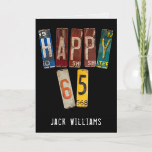 65th birthday old car license plates card