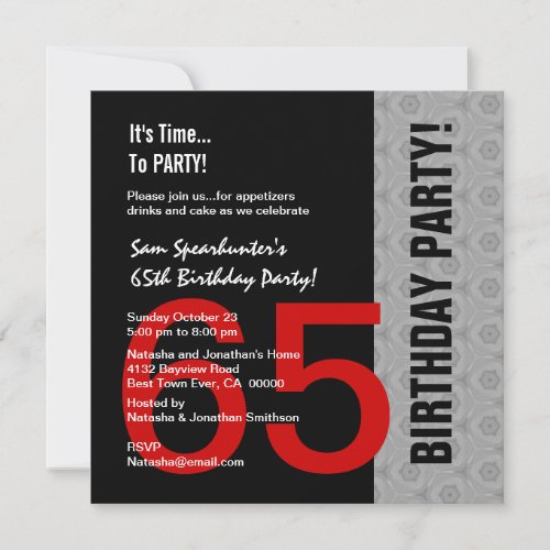 65th Birthday Or AnyYear Red Silver Black C846A Invitation