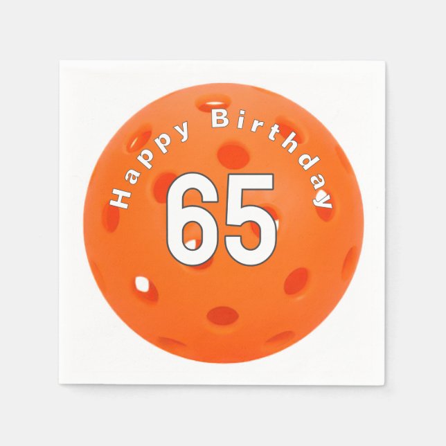 65th Birthday Orange Pickleball Napkins (Front)