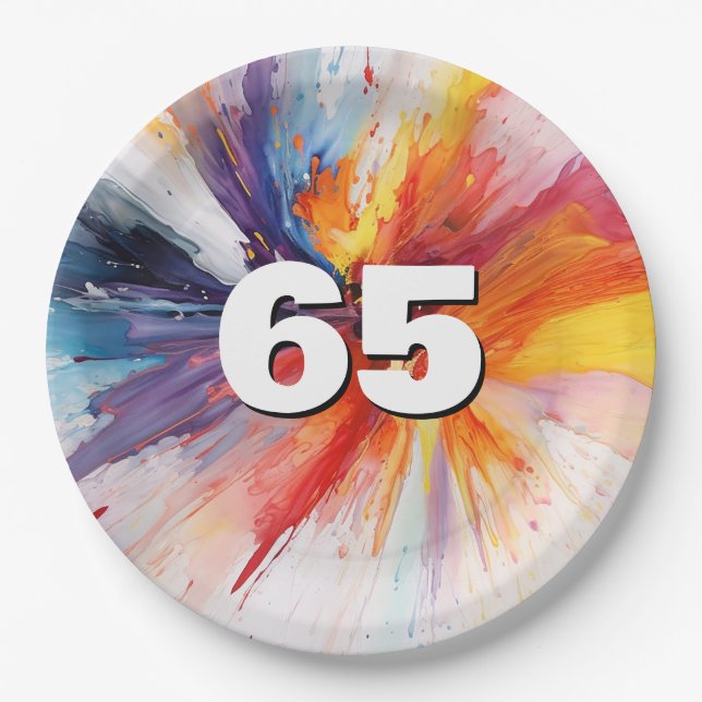 65th Birthday Paint Blast  Paper Plates (Front)