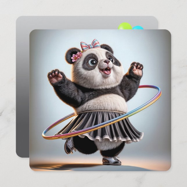 65th Birthday Panda Bear With Hula Hoop Invitation (Front/Back)
