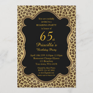 65th,Birthday Party 65th,Cheetah, Black & Gold Invitation