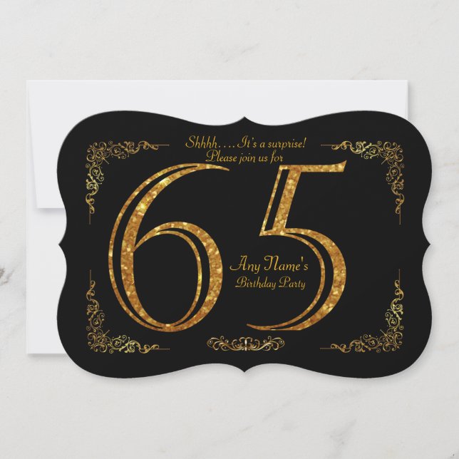 65th,Birthday party 65th,great Gatsby,black & gold Invitation (Front)