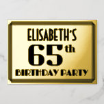 [ Thumbnail: 65th Birthday Party: Art Deco Look “65” and Name Invitation ]