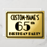 [ Thumbnail: 65th Birthday Party — Art Deco Look “65” + Name Invitation ]