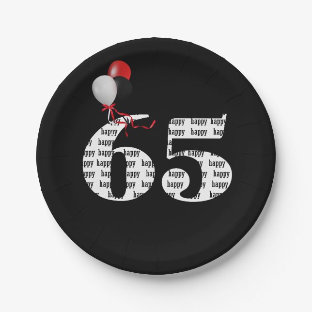 65th birthday party balloons paper plates (Front)