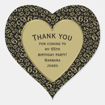 65th Birthday Party Black And Gold Pattern Heart Sticker by NancyTrippPhotoGifts at Zazzle