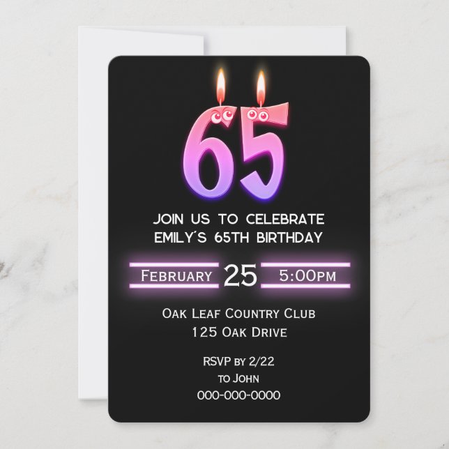 65th Birthday Party Candles Invitation (Front)