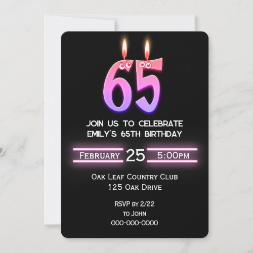 65th Birthday Party Candles Invitation