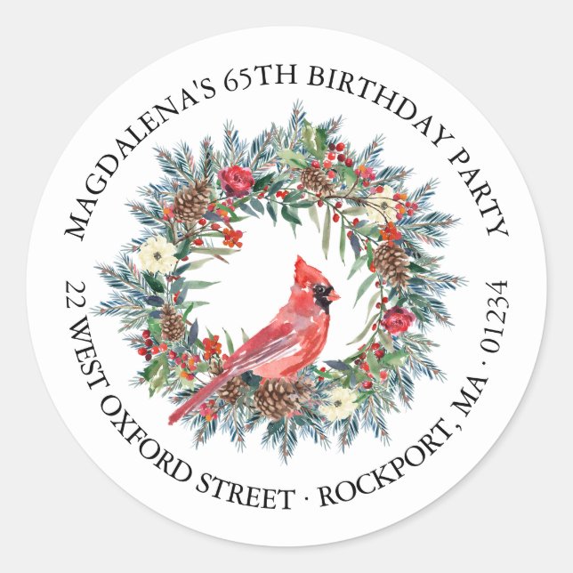 65th Birthday Party Cardinal Return Address Label (Front)