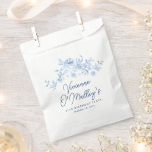 65th Birthday Party Dusty Blue Rose Floral Custom Favor Bag