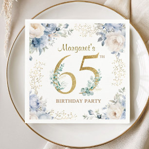 65th Birthday Party Elegant Dusty Blue Floral Napkins
