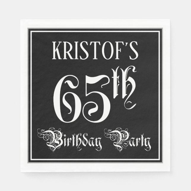 65th Birthday Party — Fancy Script + Custom Name Napkins (Front)