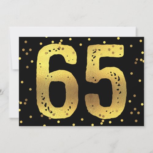 65th Birthday Party Faux Gold Foil Confetti Black Invitation