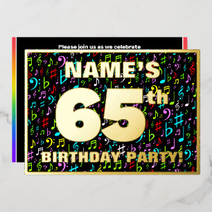 65th Birthday Party — Fun, Colorful Music Symbols Foil Invitation