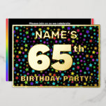 [ Thumbnail: 65th Birthday Party — Fun, Colorful Stars Pattern Invitation ]