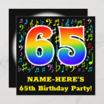 [ Thumbnail: 65th Birthday Party: Fun Music Symbols, Rainbow 65 Invitation ]