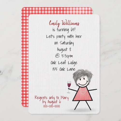 65th Birthday Party Girl with Wine  Invitation